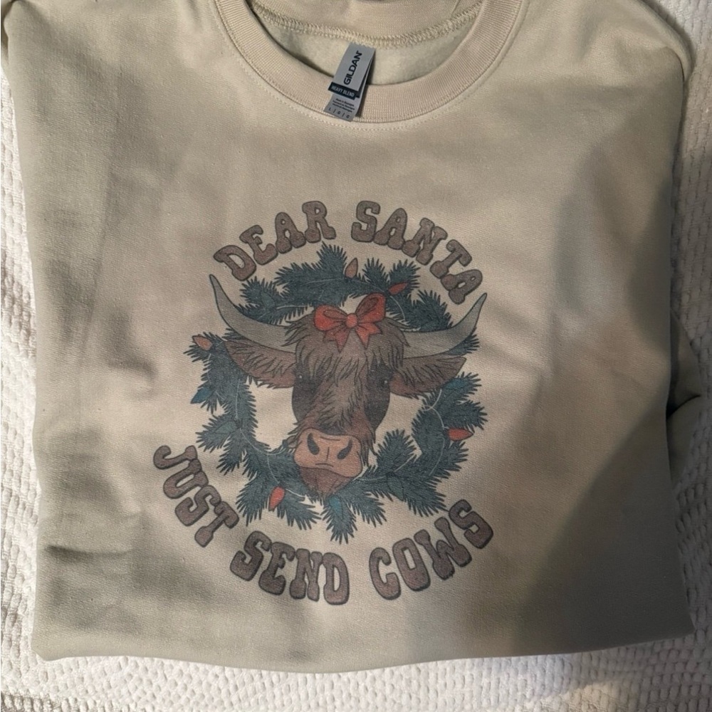 Gildan Cream 'Dear Santa Just Send Cows' Sweatshirt